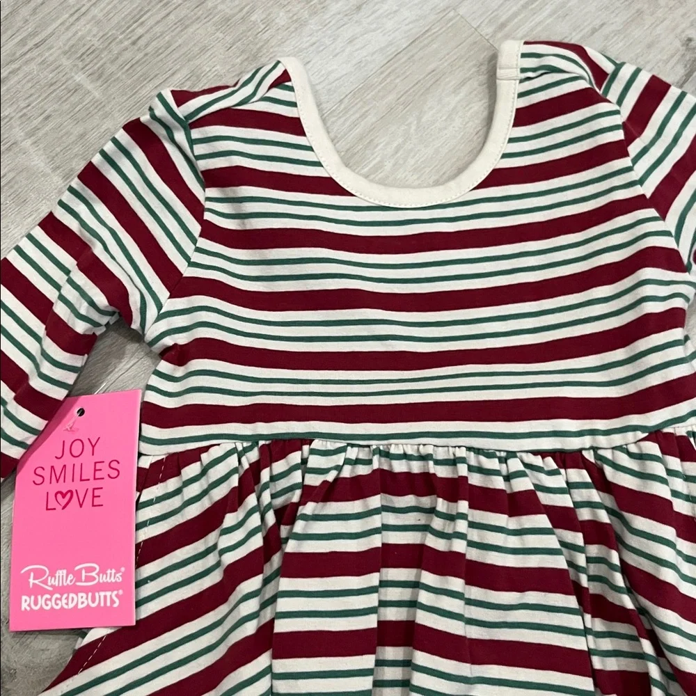 Ruffle Butts Rugged Holiday Christmas Peppermint Stripe Twirl Dress‎ NWT 12-18 M